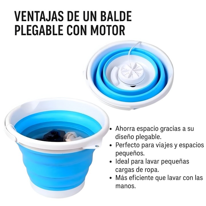 Balde Plegable Con Motor Mini Lavadora Portátil Usb 5w