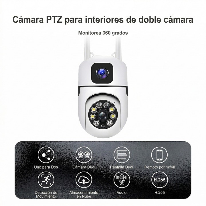 Cámara De Seguridad Ptz Doble Lente 360 Wifi Hd Visión Color