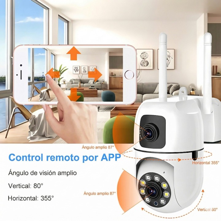 Cámara De Seguridad Ptz Doble Lente 360 Wifi Hd Visión Color