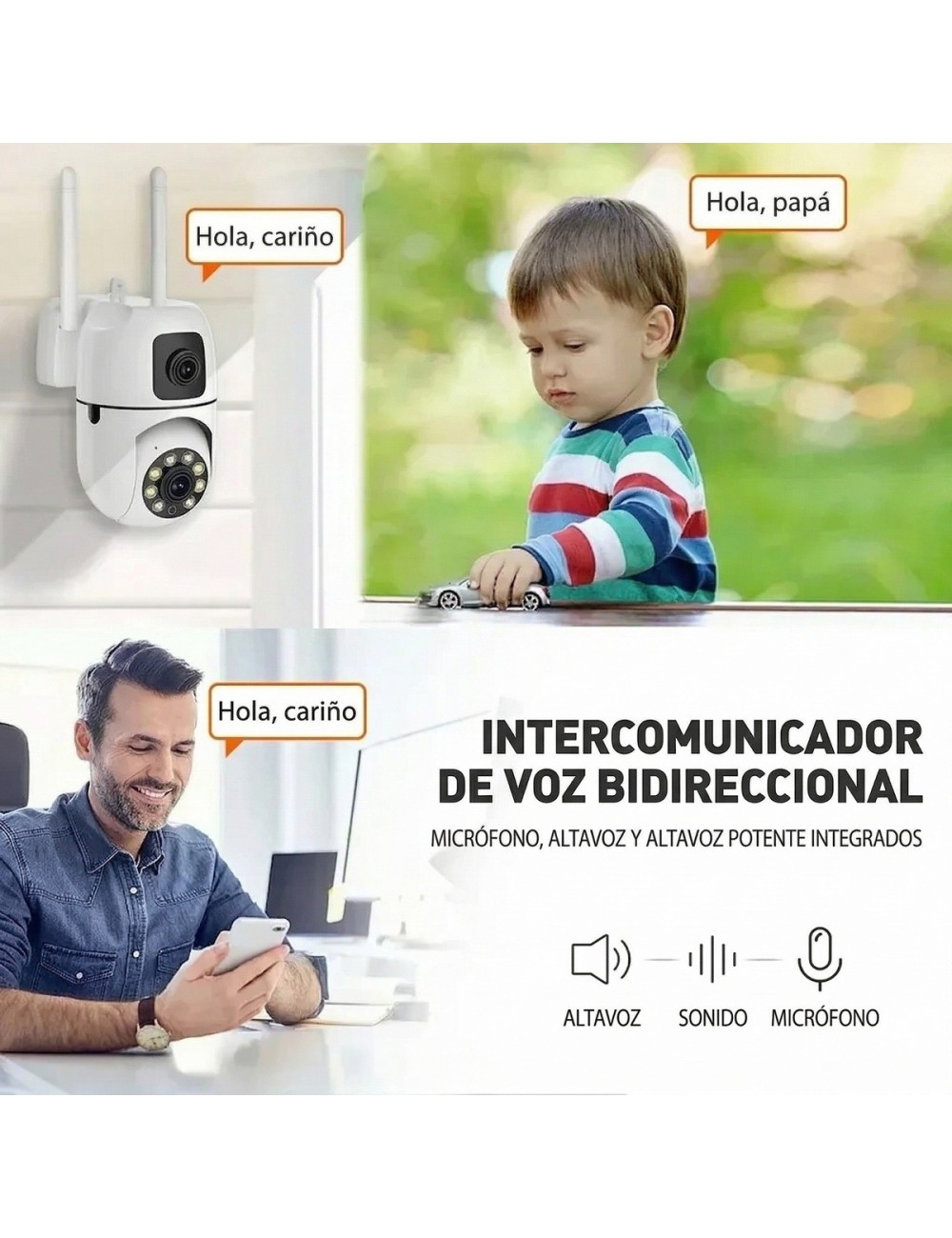 Cámara De Seguridad Ptz Doble Lente 360 Wifi Hd Visión Color