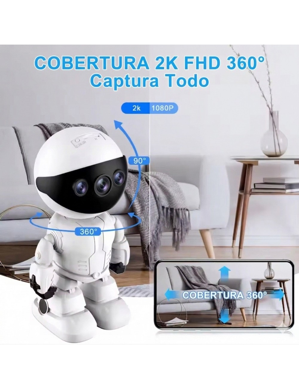 Cámara De Seguridad Robot Wifi 2k 360° Seguimiento Humanoide
