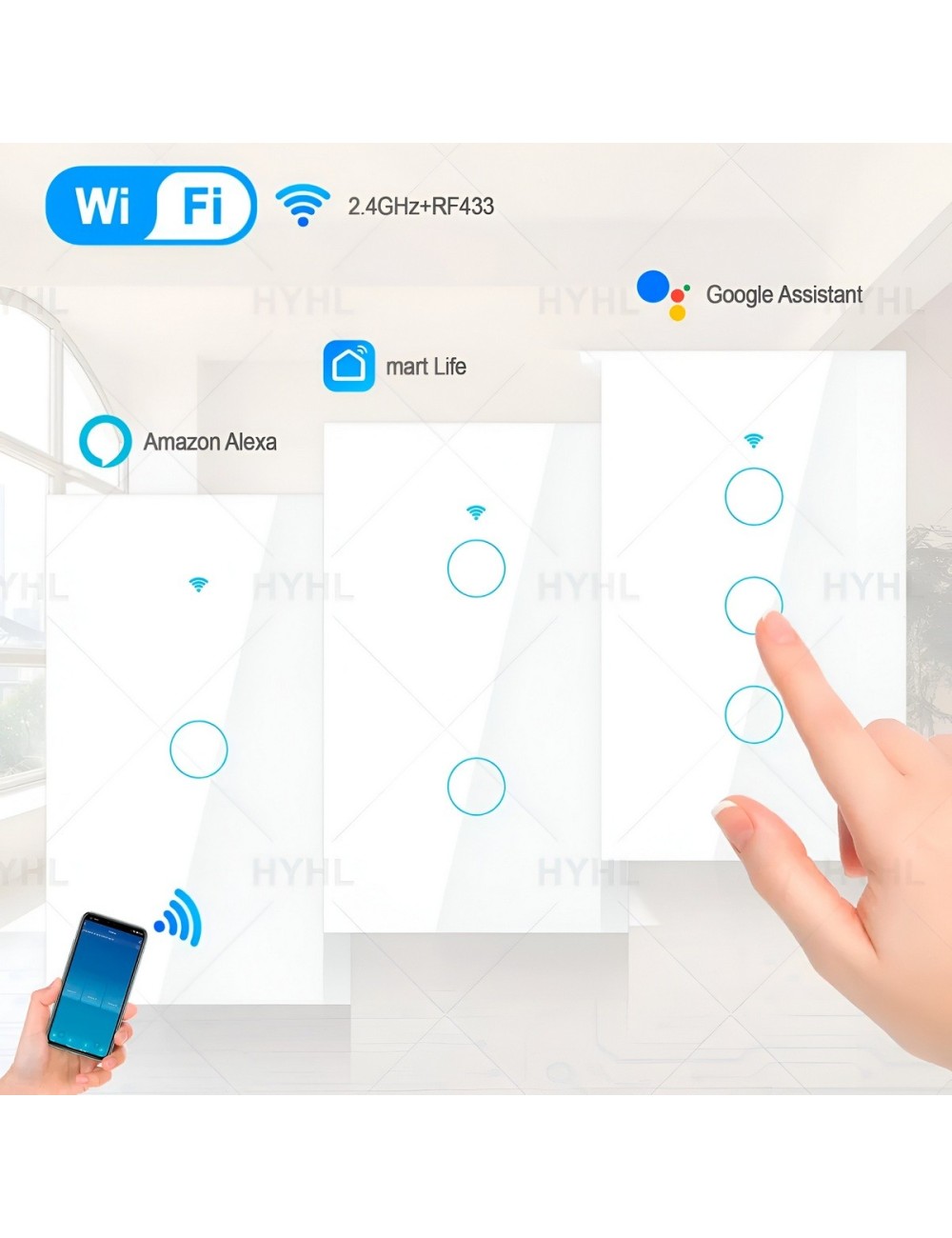 Interruptor Inteligente Wifi Doble Canal Touch Alexa Google