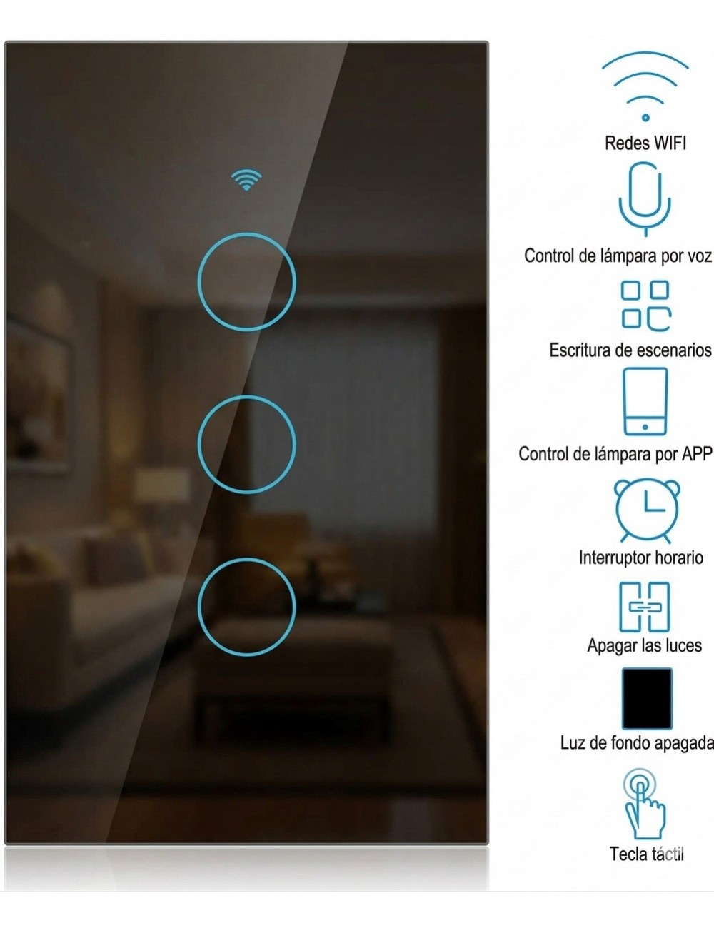 Interruptor Inteligente Wifi Triple Canal Touch Alexa Google