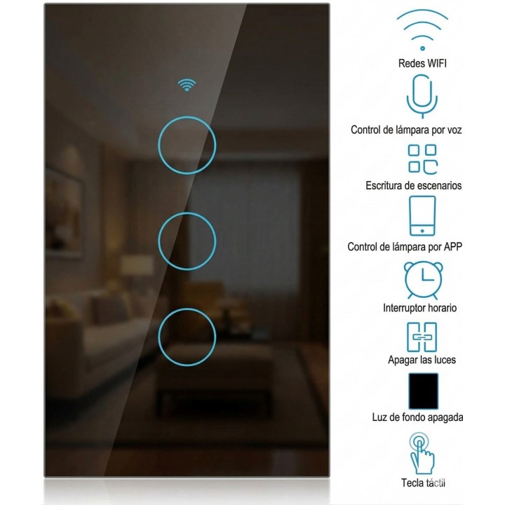 Interruptor Inteligente Wifi Triple Canal Touch Alexa Google