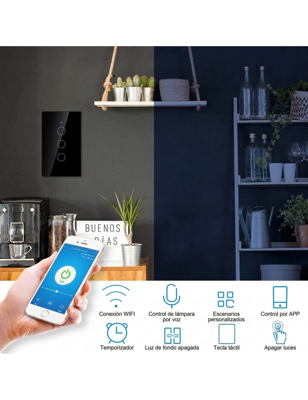 Interruptor Inteligente Wifi Triple Canal Touch Alexa Google