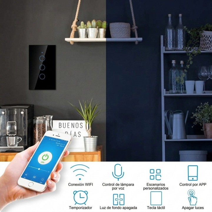 Interruptor Inteligente Wifi Triple Canal Touch Alexa Google