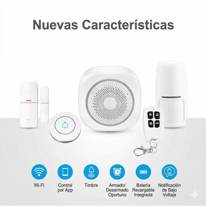 Kit De Alarma Wifi Inteligente H3 Sirena Con Sensores Timbre