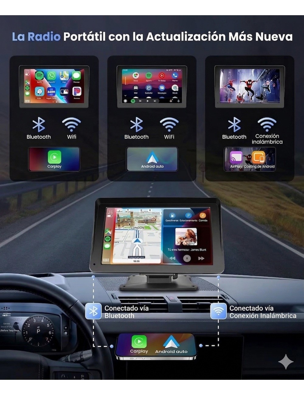 Pantalla T7d 7 Pulgadas Carplay Android Auto Inalámbrico