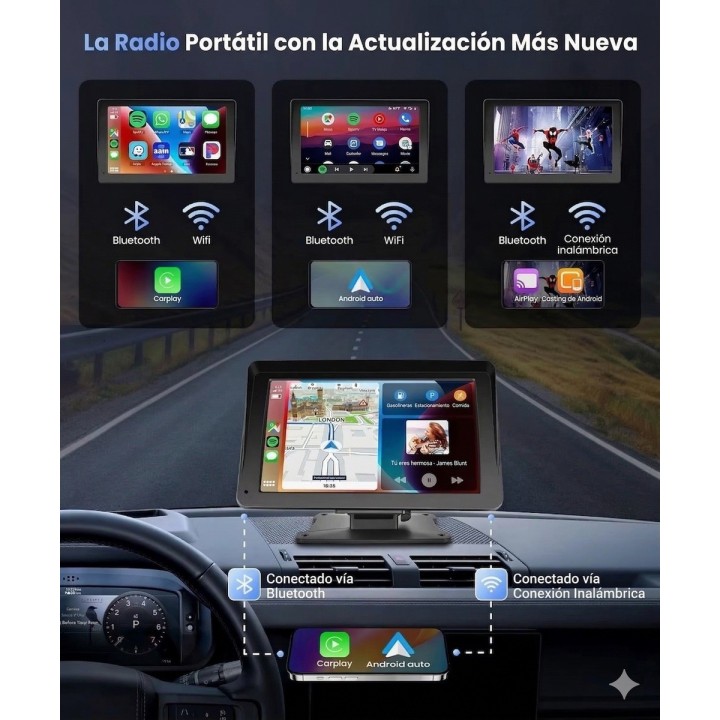 Pantalla T7d 7 Pulgadas Carplay Android Auto Inalámbrico