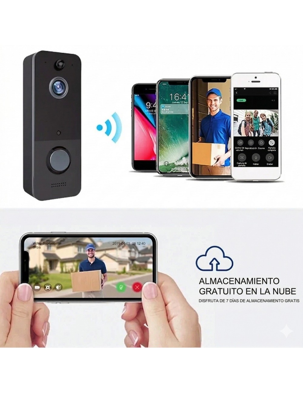 Timbre Inteligente Wifi Cámara Full Hd Inalámbrico Exterior