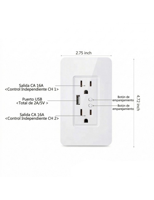 Tomacorriente Inteligente Wifi Pared Doble Alexa Google Home