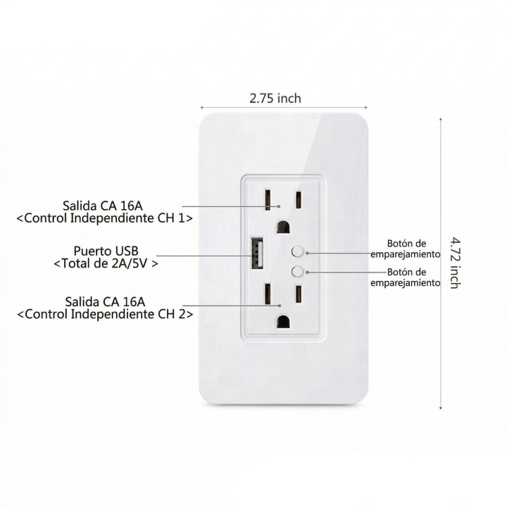 Tomacorriente Inteligente Wifi Pared Doble Alexa Google Home