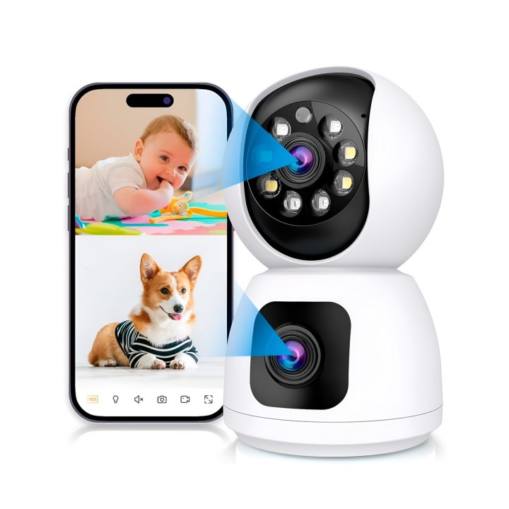 Cámara Seguridad Wifi Doble Lente 4mp 2k Exterior Interior