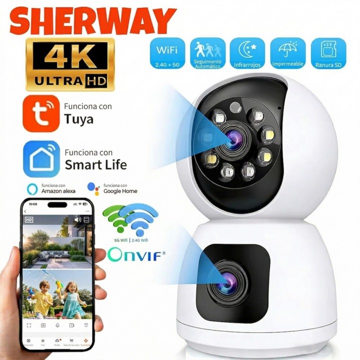 Cámara Seguridad Wifi Doble Lente 4mp 2k Exterior Interior