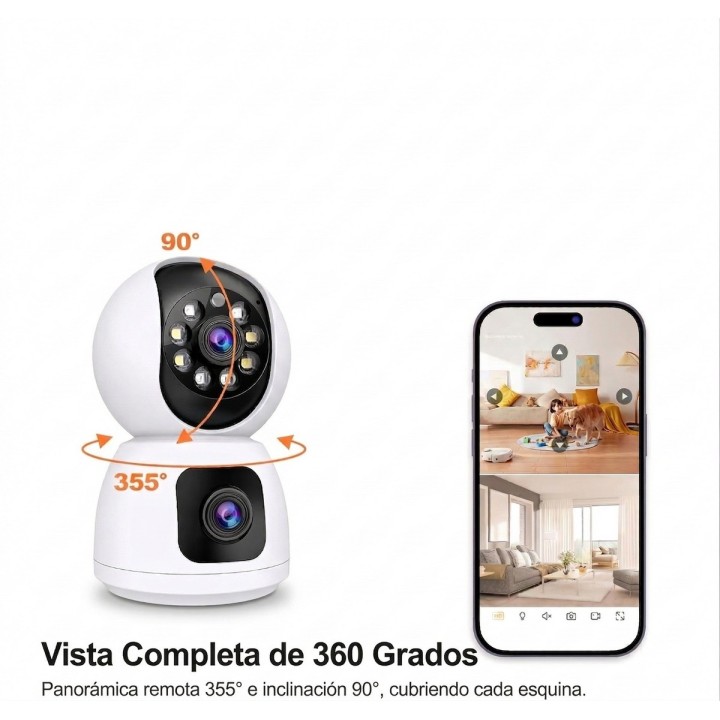 Cámara Seguridad Wifi Doble Lente 4mp 2k Exterior Interior