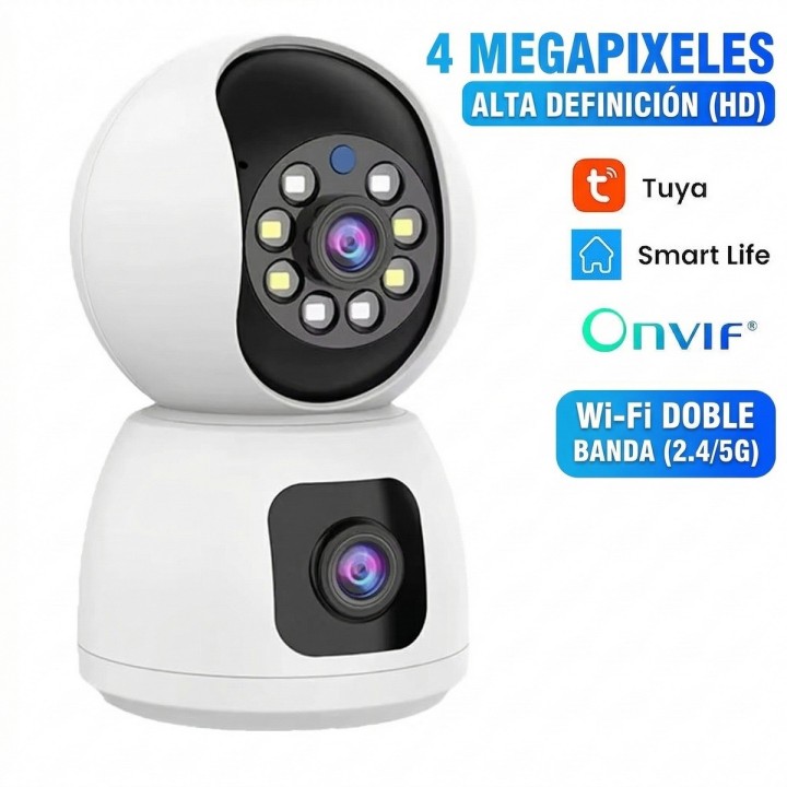 Cámara Seguridad Wifi Doble Lente 4mp 2k Exterior Interior