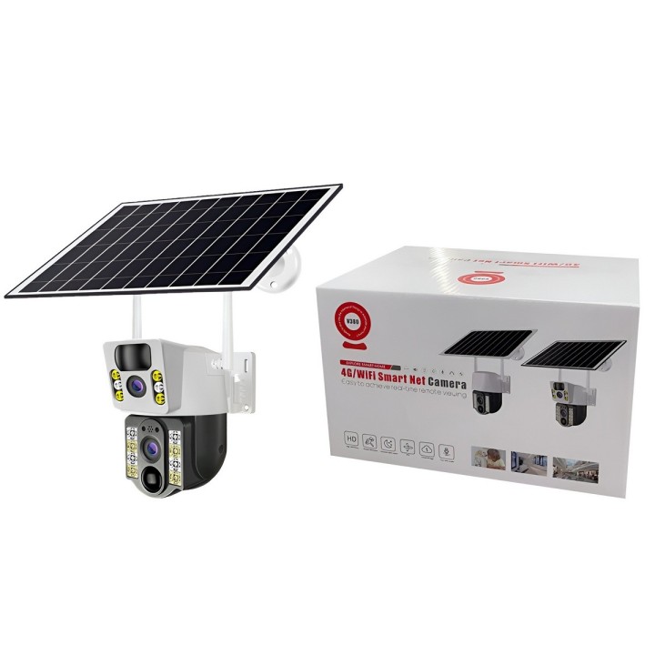 Cámara Solar Doble Lente Exterior 360 Wifi Ptz Inalámbrica