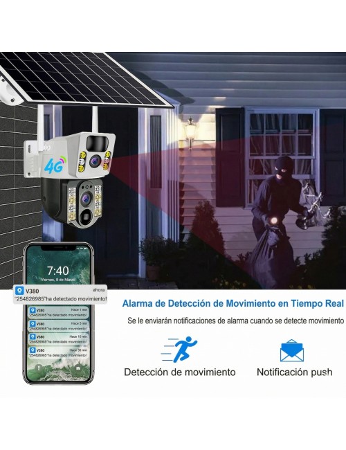 Cámara Solar Doble Lente Exterior 360 Wifi Ptz Inalámbrica