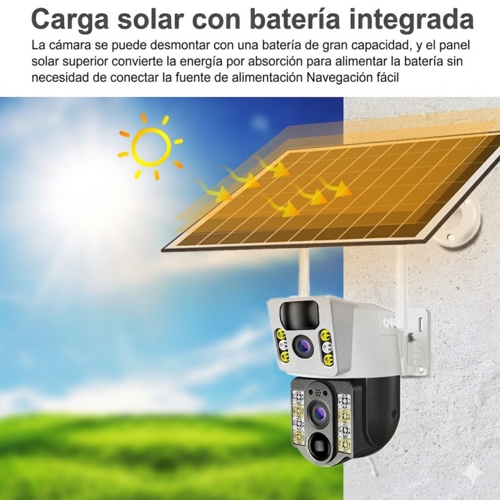 Cámara Solar Doble Lente Exterior 360 Wifi Ptz Inalámbrica