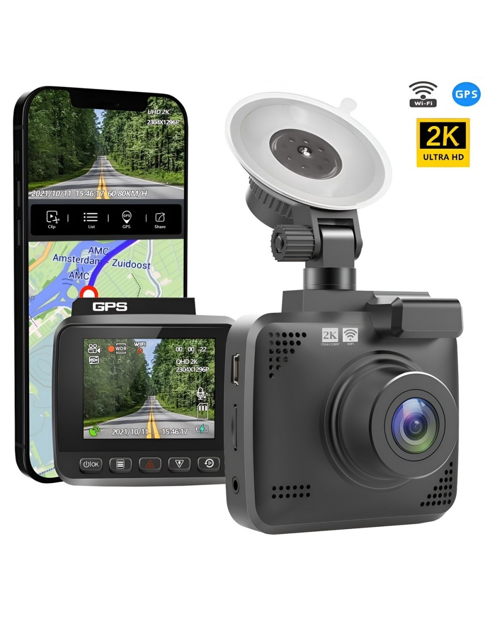 Dash Cam 2k Qhd Espejo Cámara Carro Wifi Gps Sensor G
