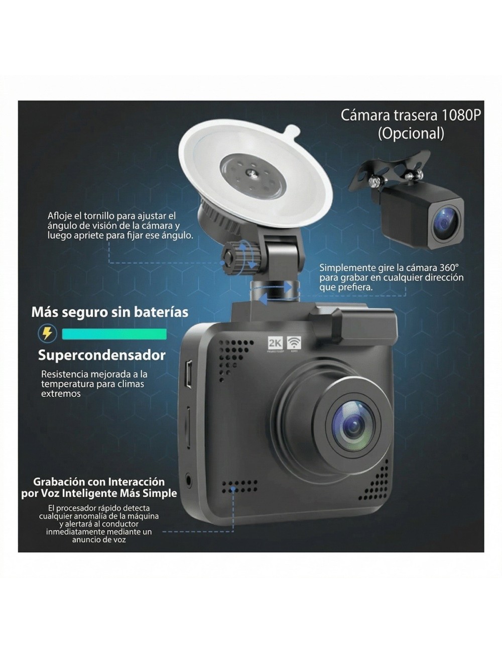 Dash Cam 2k Qhd Espejo Cámara Carro Wifi Gps Sensor G