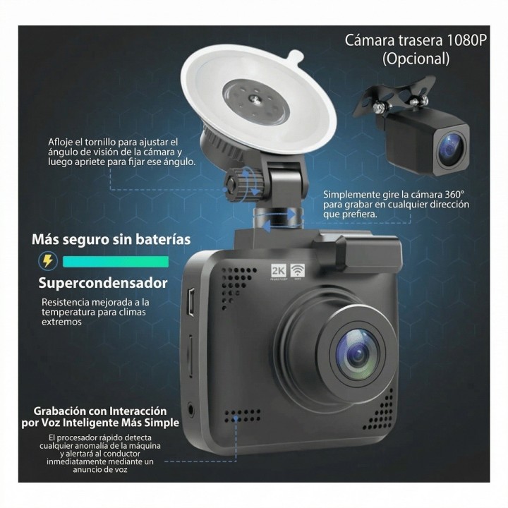 Dash Cam 2k Qhd Espejo Cámara Carro Wifi Gps Sensor G
