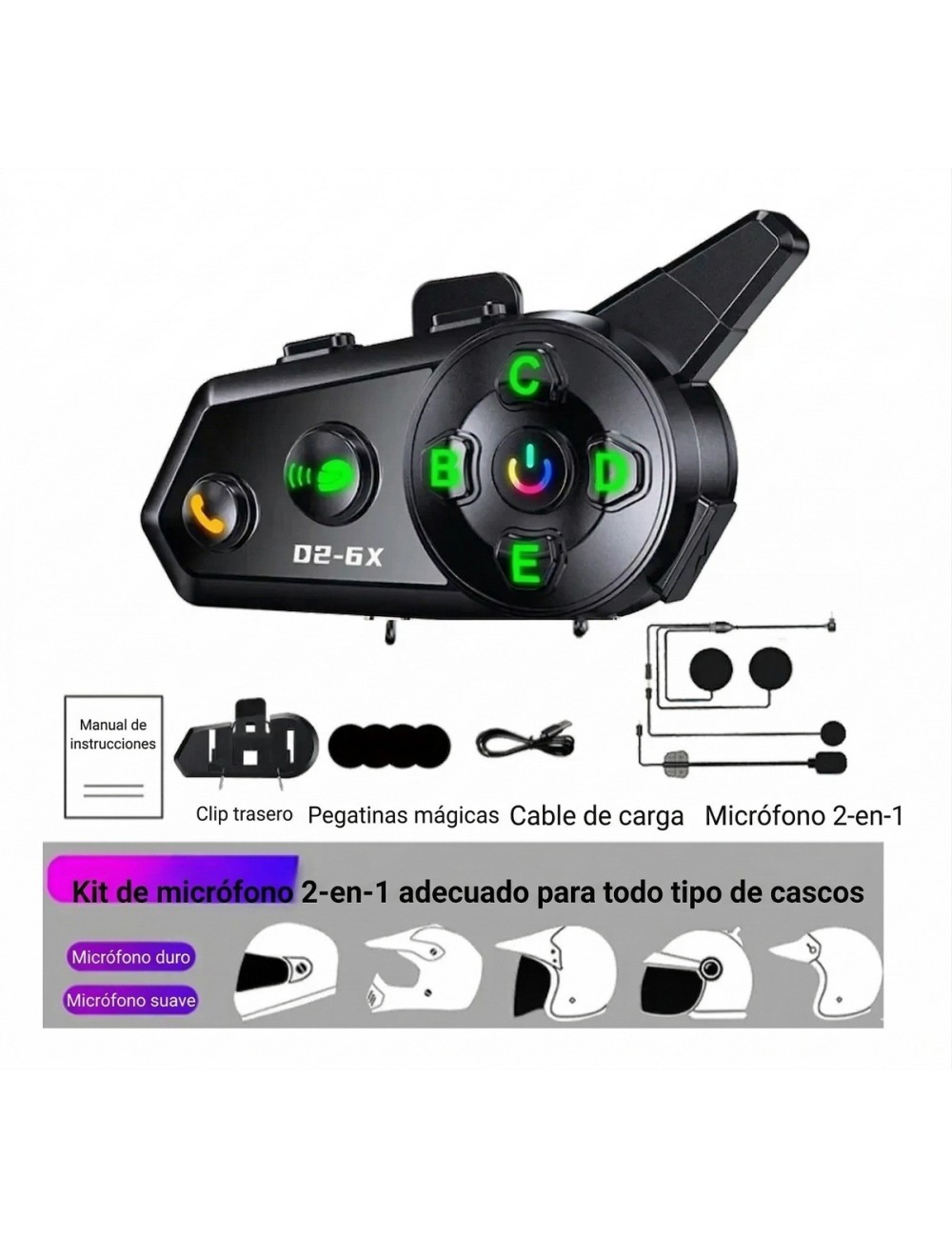 Intercomunicador Casco Moto D2-6x Bluetooth 1000m Grupal