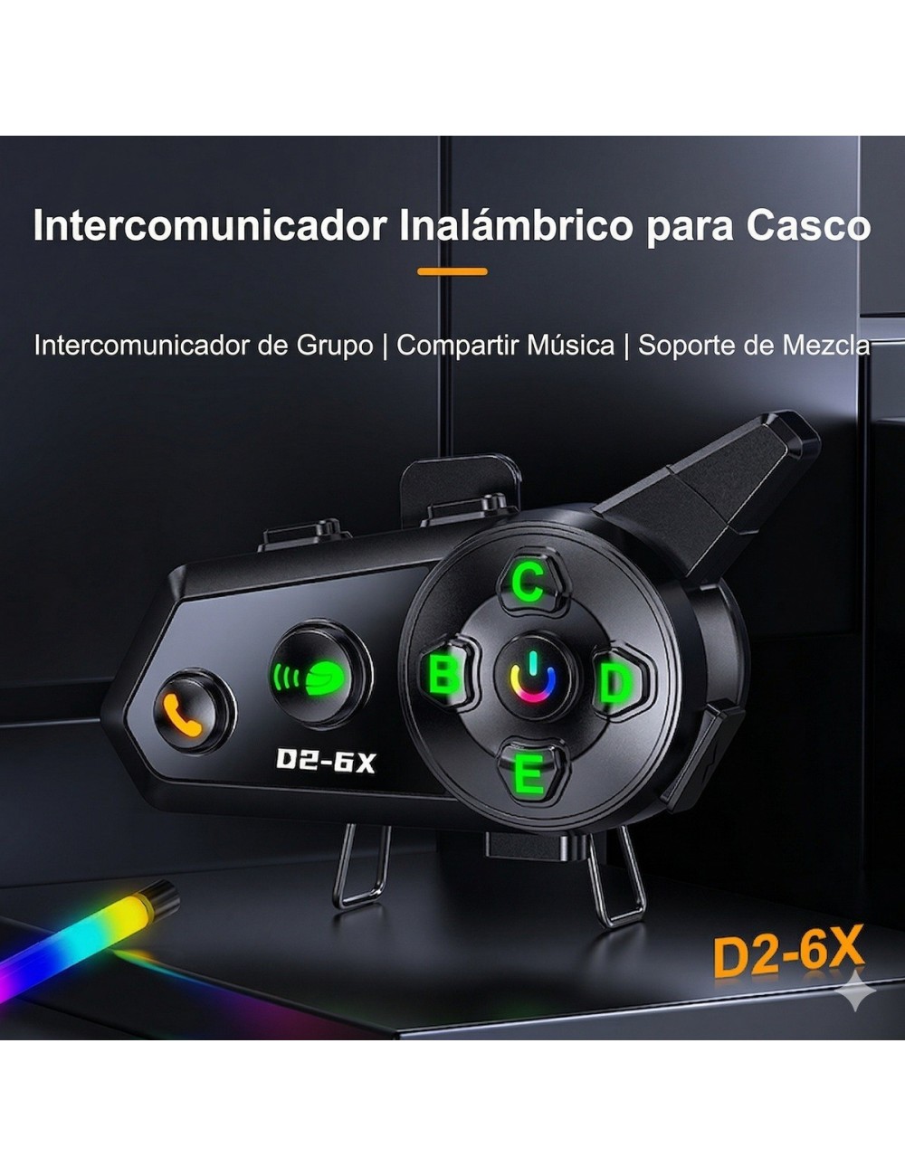 Intercomunicador Casco Moto D2-6x Bluetooth 1000m Grupal