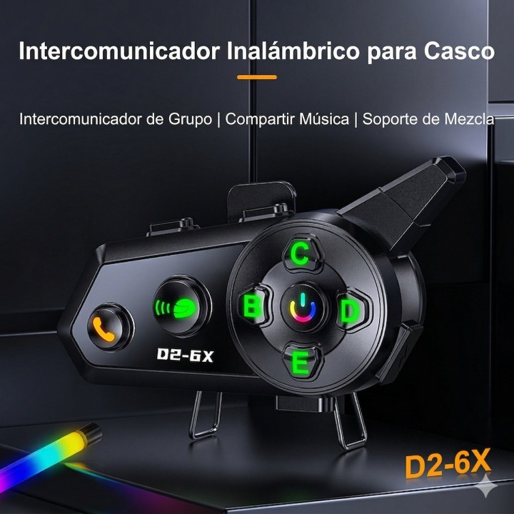 Intercomunicador Casco Moto D2-6x Bluetooth 1000m Grupal