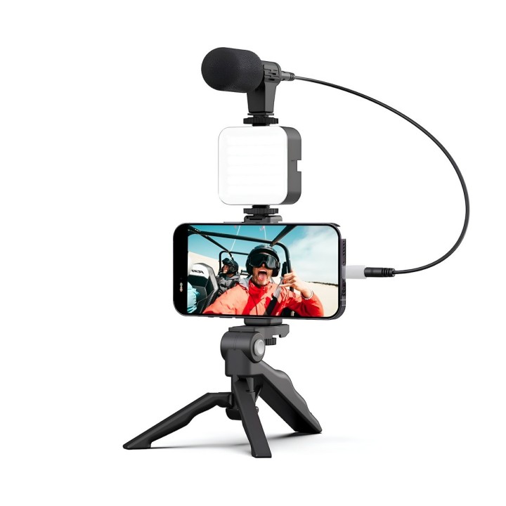 Kit De Vlogging 4 En 1 Trípode Luz Led Micrófono Ay-49