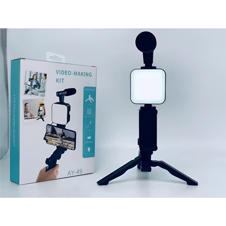 Kit De Vlogging 4 En 1 Trípode Luz Led Micrófono Ay-49