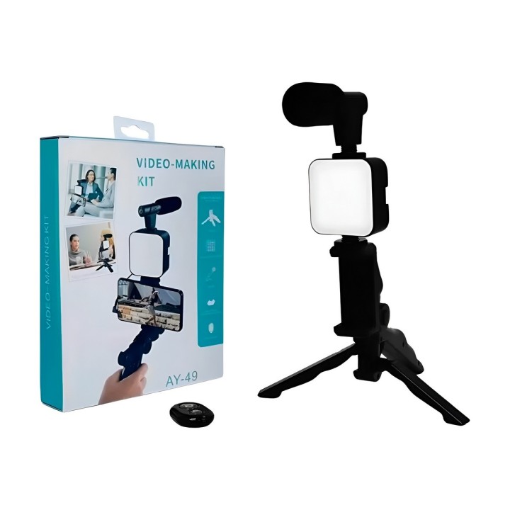 Kit De Vlogging 4 En 1 Trípode Luz Led Micrófono Ay-49