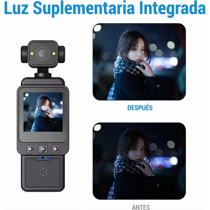 Mini Cámara Gimbal 4k Vlogging Wifi Rotación 270 Pantalla Hd