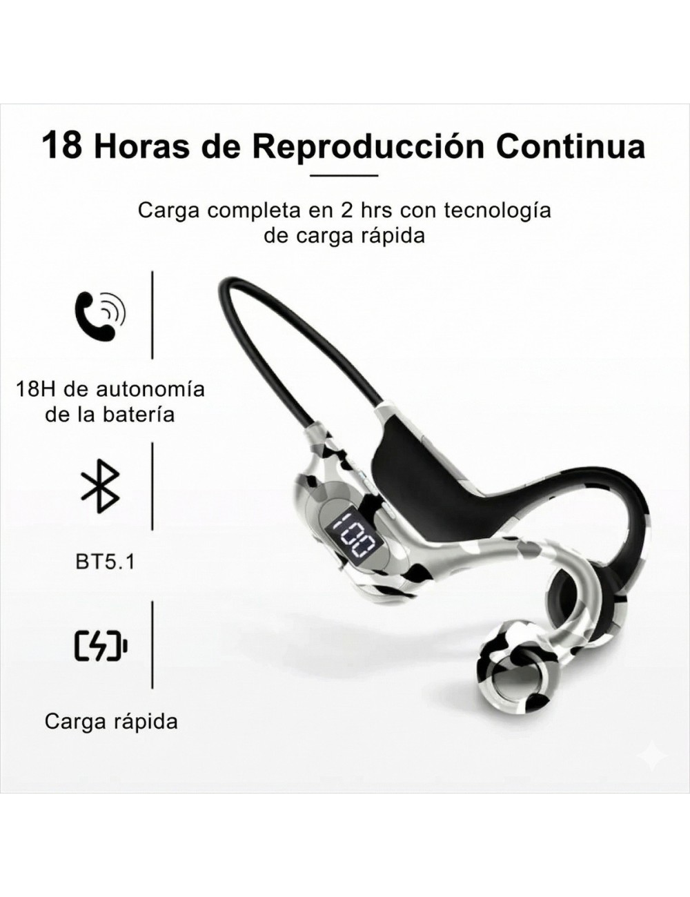 Audífonos Conducción Ósea Bluetooth 5.3 Pantalla Led Akz-g6