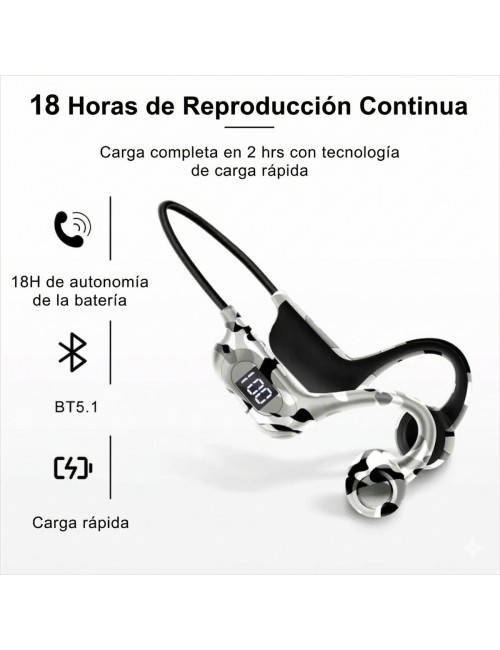 Audífonos Conducción Ósea Bluetooth 5.3 Pantalla Led Akz-g6