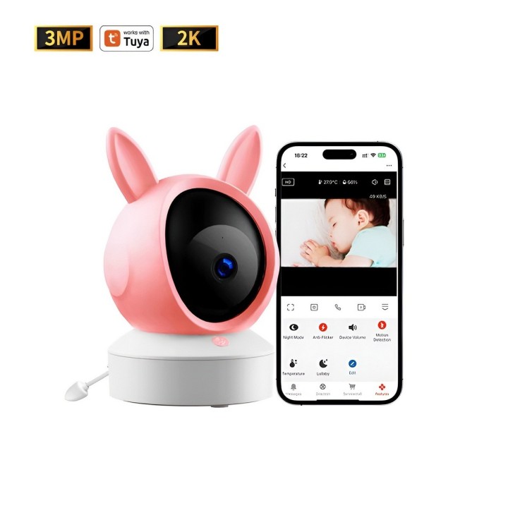 Monitor Bebé Wifi 2k Cámara 3mp Visión Nocturna Audio Y Tuya
