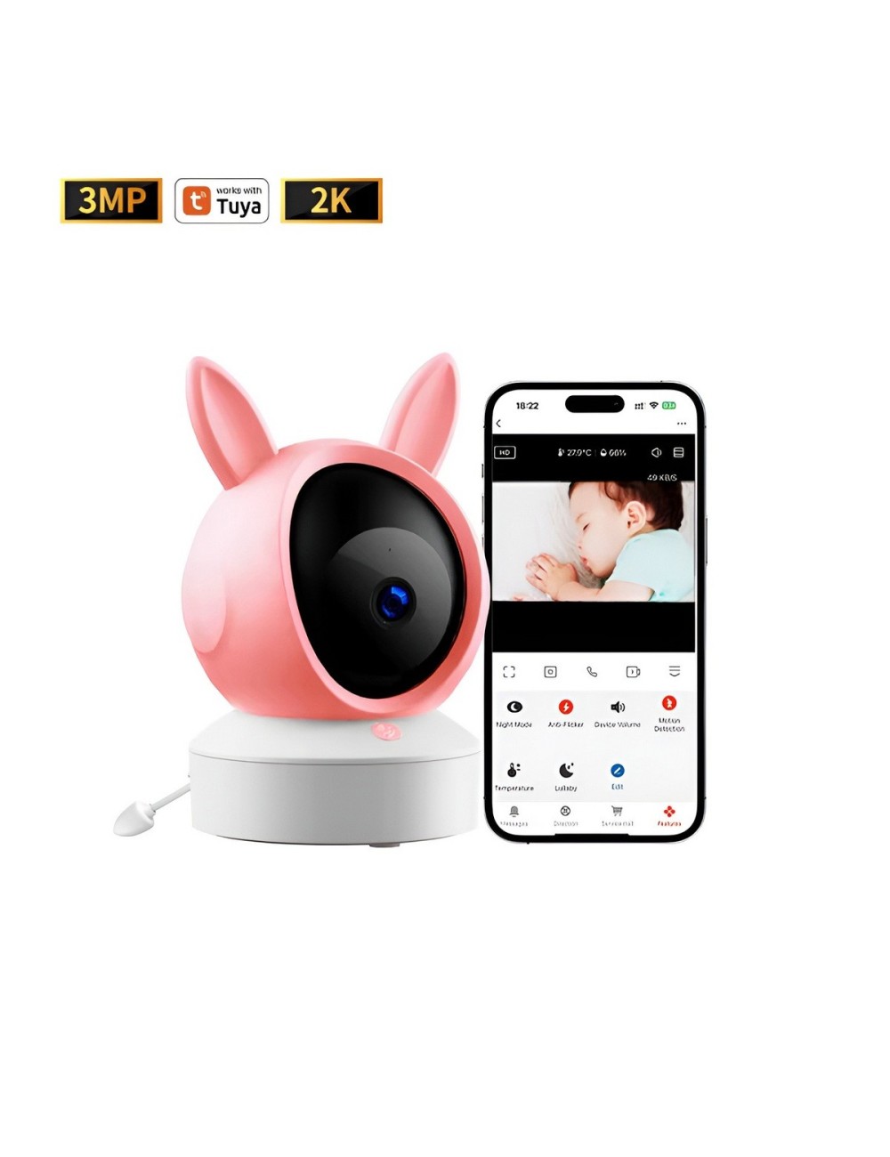 Monitor Bebé Wifi 2k Cámara 3mp Visión Nocturna Audio Y Tuya