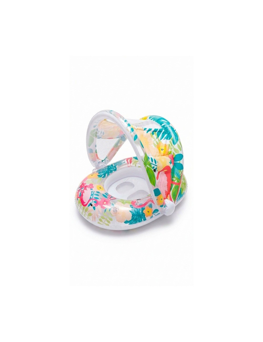 Flotador Inflable Bebé Con Techo Protección Uv Flamenco