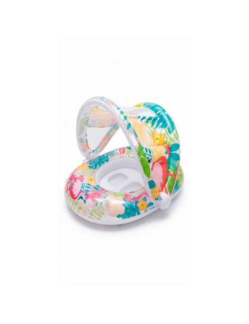 Flotador Inflable Bebé Con Techo Protección Uv Flamenco