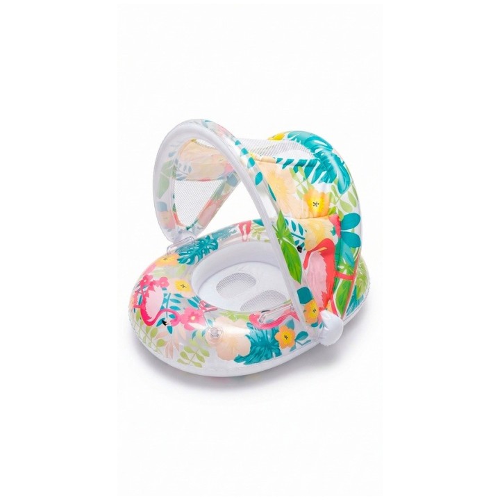 Flotador Inflable Bebé Con Techo Protección Uv Flamenco