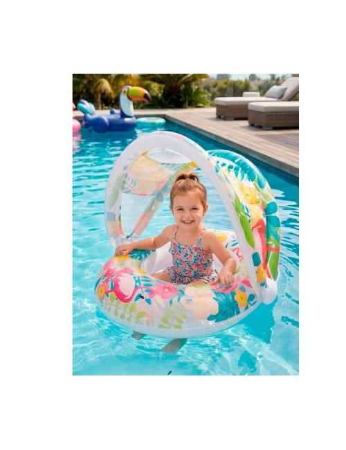 Flotador Inflable Bebé Con Techo Protección Uv Flamenco
