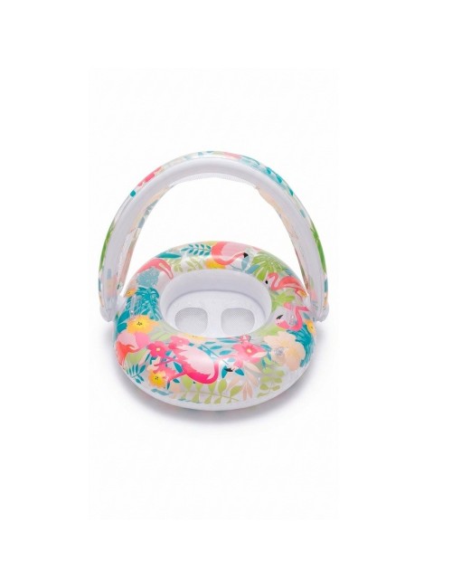 Flotador Inflable Bebé Con Techo Protección Uv Flamenco