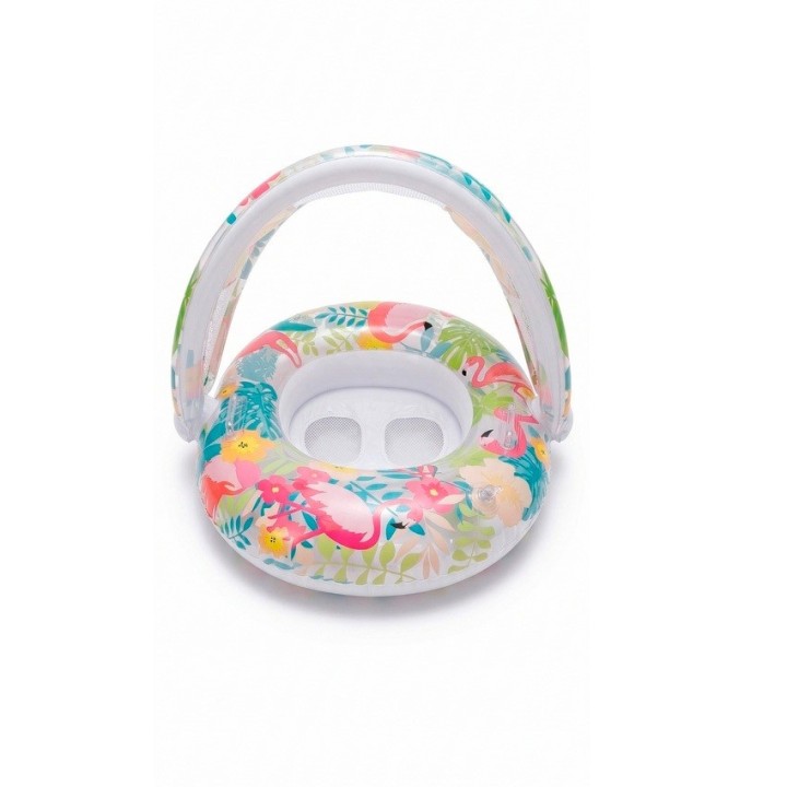 Flotador Inflable Bebé Con Techo Protección Uv Flamenco