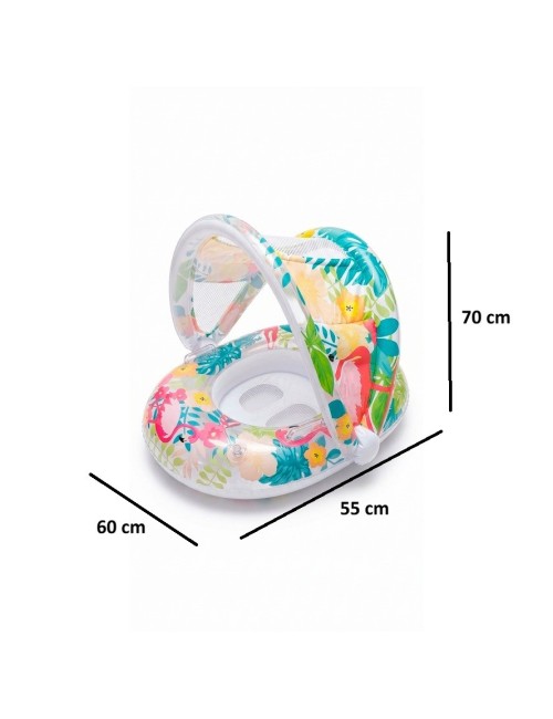 Flotador Inflable Bebé Con Techo Protección Uv Flamenco