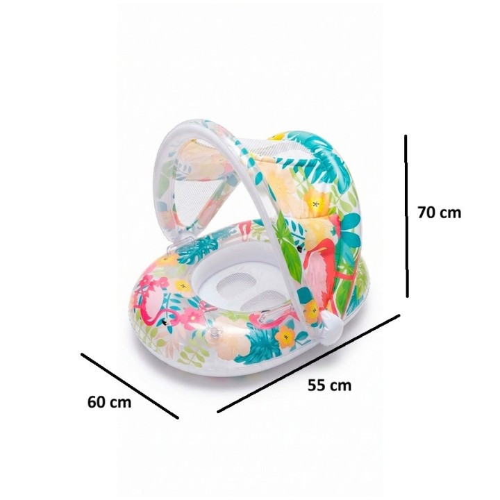 Flotador Inflable Bebé Con Techo Protección Uv Flamenco