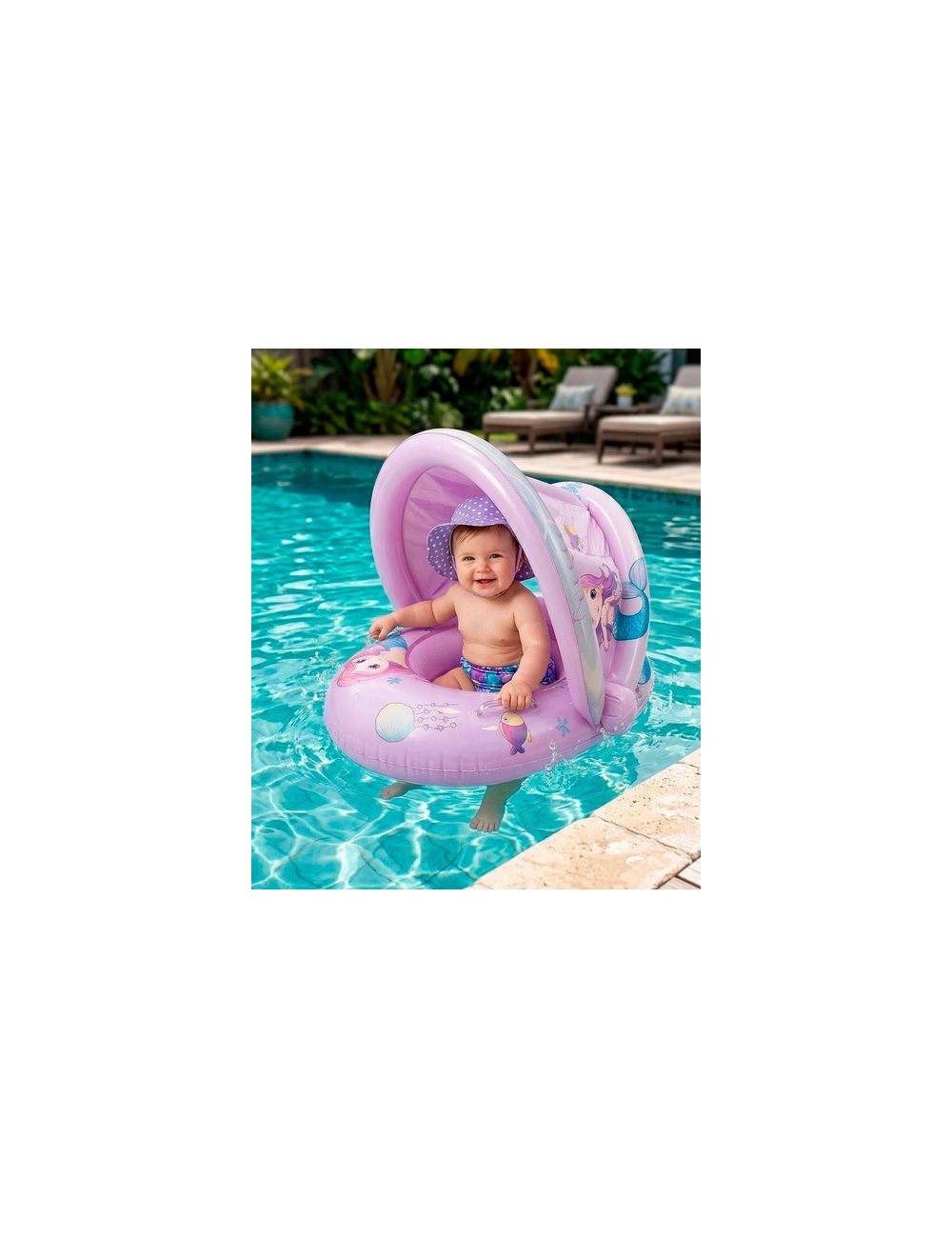 Flotador Inflable Para Bebé Con Sombrilla Diseño De Sirena