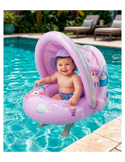 Flotador Inflable Para Bebé Con Sombrilla Diseño De Sirena