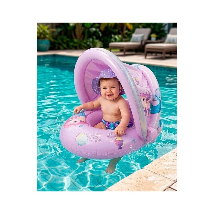 Flotador Inflable Para Bebé Con Sombrilla Diseño De Sirena