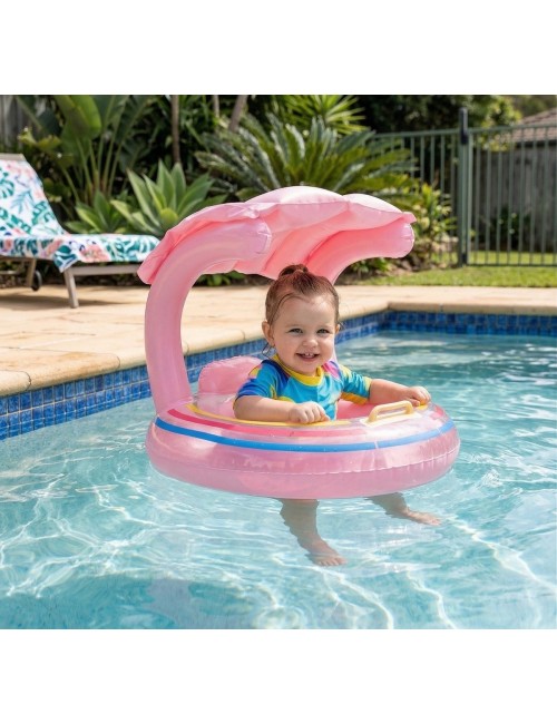 Flotador Bebé Con Techo Parasol Y Asiento Seguro Antivuelco