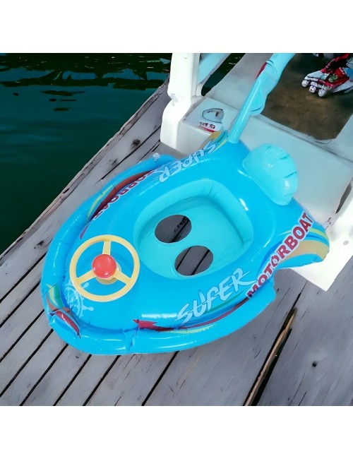 Flotador Inflable Para Bebé Diseño Lancha Con Volante Y Pito